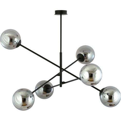 Lampadario 6 Luci Linear In Acciao Nero Con Bracci Regolabili E Vetro Fumè (1/5)
