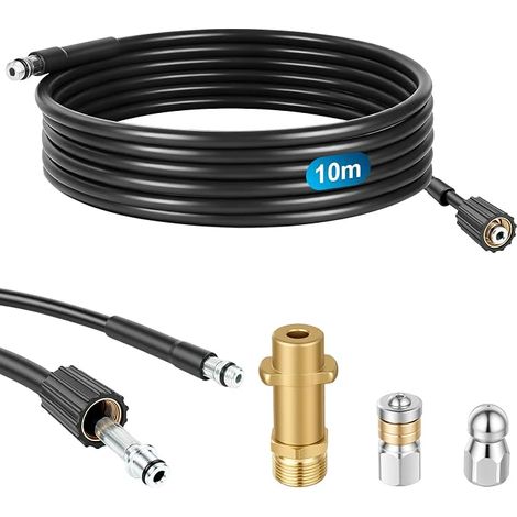 10M Kit Deboucheur Haute Pression, Kit de Tuyau de Nettoyage De Canalisation avec Buse Nettoyeur Haute Pression à Jet, Rotative et Adaptateurs, Compatible avec Karcher K2/K3/K4/K5/K6/K7 (1/5)