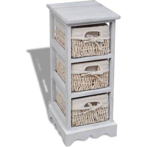 vidaXL Wooden Storage Rack 3 Weaving Baskets White (1/5)