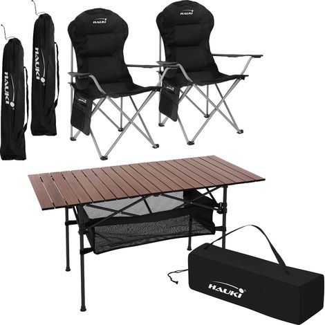 Hauki Set Tavolino Marrone e 2 Sedie in Alluminio con Portabevande da Campeggio Pieghevole Set Camping con Borsa da Trasporto Resistente alle Intemperie adatto al Esterno da Giardino Tavolo da Picnic (1/5)