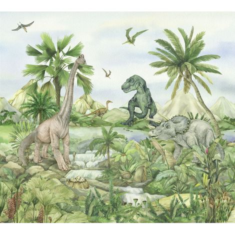papier peint panoramique dinosaures vert - Sanders & Sanders (1/3)