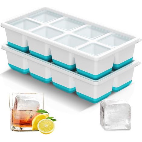 2 bandejas grandes para cubitos de hielo con tapa y compartimentos separados,8 cubitos de hielo grandes,aptas para alimentos y fáciles de extraer (1/5)