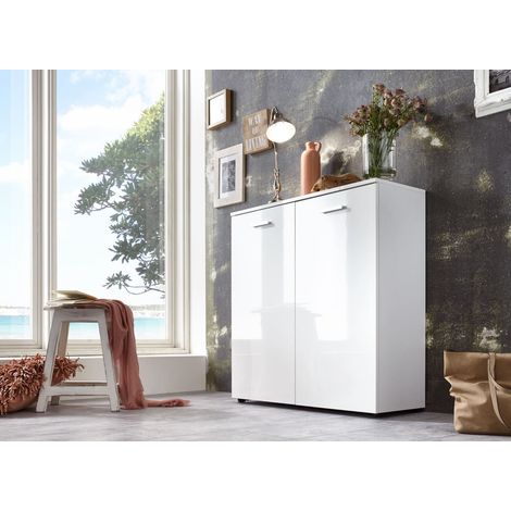 BMG Möbel Schuhschrank Kommode Sideboard Schuhregal mit Soft Close MARBELLA in Hochglanz weiß Höhe 91 Breite 88 Tiefe 32 cm (1/3)