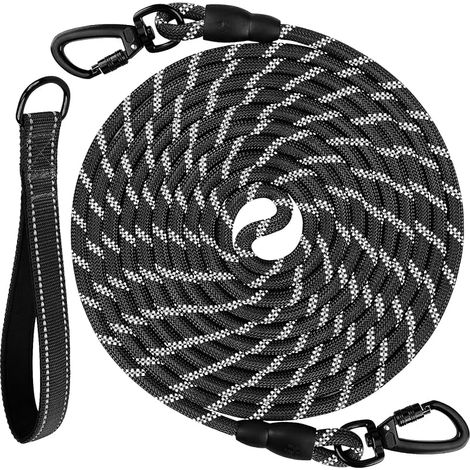 Hunde-Trainingsleine, 10 m, Schwarz Strapazierfähiges Nylon, komfortabler, gepolsterter Griff, hohe Sichtbarkeit bei Nacht, ideal für Training und Freilauf (1/5)