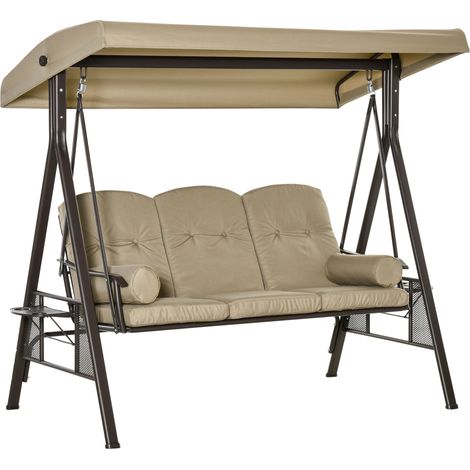 3-places Hollywood swing jardin swing avec sun canopy, métal, cushions, polyester, khaki, 116 x 206 x 183 cm (1/5)