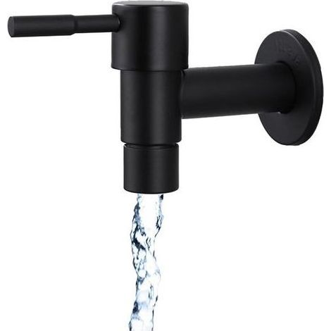 1 robinet mural simple trou pour eau froide, acier inoxydable noir mat, pour cuisine salle de bain jardin éviers buanderie (1/5)
