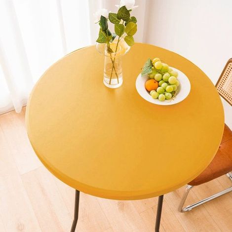 1 Funda redonda impermeable para mesas auxiliares de exterior – Mantel de vinilo para comedor de patio – 60 cm – Amarillo dorado (1/5)