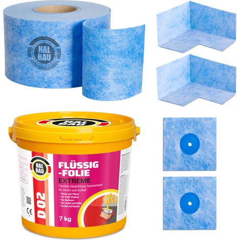 HALBAU Dichtset für Duschabdichtung Bad Abdichtung Dichtband Flüssigfolie 7kg H311 (1/5)
