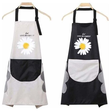 2 Pieces Waterproof Kitchen Aprons, Adjustable Home Cooking Aprons, Adjustable Apron with Pockets, BBQ Apron, Cooking Apron, for Family Kitchen, Restaurant, Garden, Barbecue-Fei (1/4)