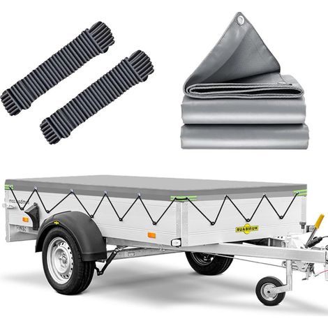 Bâche plate remorque 258x136cm imperméable avec corde, pour remorques 251x131cm 750-1500kg (1/5)