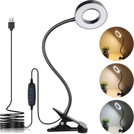 Lampe De Bureau À Pince - 3 Modes Éclairage - 10 Niveaux Luminosité Réglable - Pour Lecture Étude Travail Vidéoconférence - Noir (1/5)