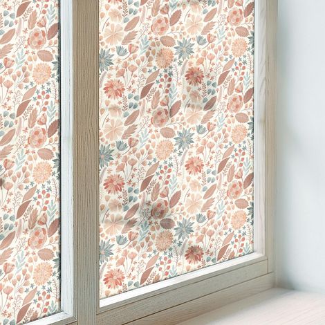 Film Dépoli pour Vitre 100x100 cm Vitrail Collés sur le Verre Décoratif Adhésif pour Chambre Cuisine Salle de Bain PVC Protection composition florale (1/5)