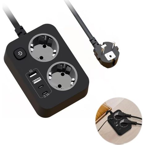 A multifunctional power strip with one power outlet and four USB ports, ideal for home, office, and travel (1/5)