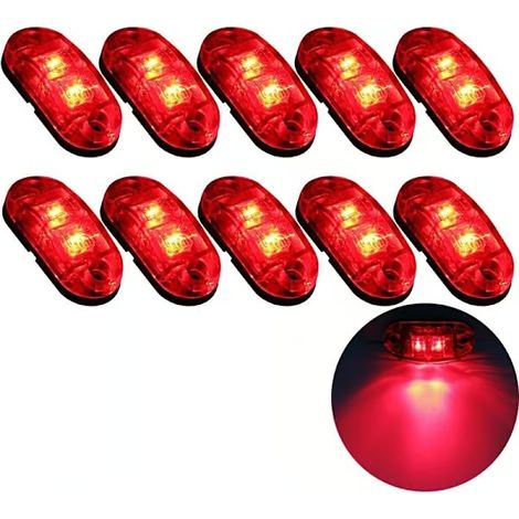 10 feux de position latéraux à LED (2 LED) 12/24 V, feux de signalisation latéraux pour remorque, camion, camping-car, caravane, rouge (1/5)