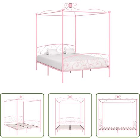 Rosa - Himmelbett-Gestell Rosa Metall 160 x 200 cm (1/5)