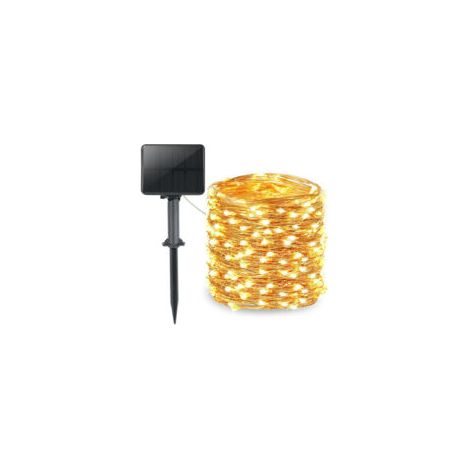 Luci a stringa solari, 10 m, 100 LED, filo di rame, 8 modalità, timer, protezione IP65, per albero di Natale, giardino, camera da letto, balcone, decorazioni interne/esterne, bianco caldo - Crezuo