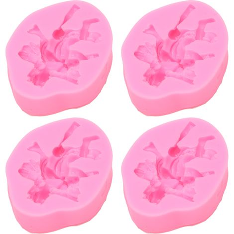 Lot de 4 moules en silicone 3D en forme d'ange, résistants à la chaleur et réutilisables, pour fondant, chocolat et bonbons (rose). (1/5)