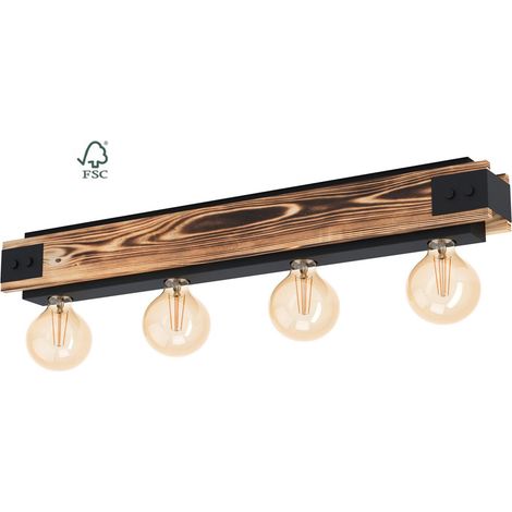 Plafoniera Vintage Layham Legno Marrone 4 Luci E27 (1/4)