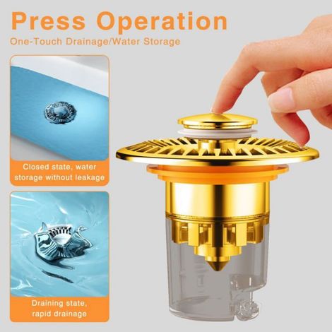 Bouchon de lavabo pop-up universel 32-43 mm - or, inox/laiton, drainage rapide (1/5)