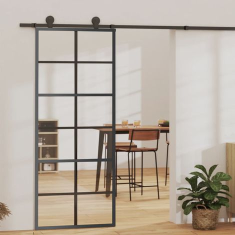 Porte coulissante,Porte glissante pour l'Intérieure Verre ESG et aluminium 76x205 cm Noir VDVM154376 (1/5)