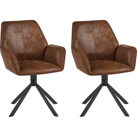 Conjunto de 2 sillas de comedor giratorias con reposabrazos de gamuza sintética marrón Warner (1/5)