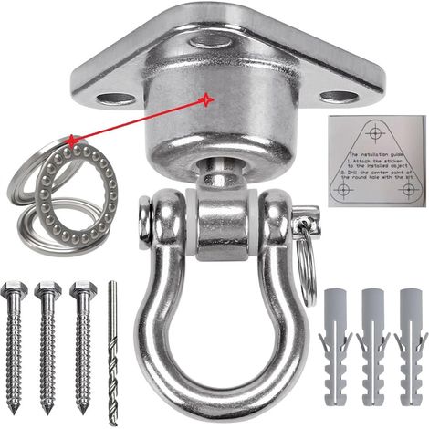 Crochet Plafond Charge Lourde,Acier Inoxydable pivotant à 360° hamac Suspendu avec palier Aire de Jeux extérieure Suspendue Chaise balançoire de Yoga, capacité de Charge 675KG (1/5)