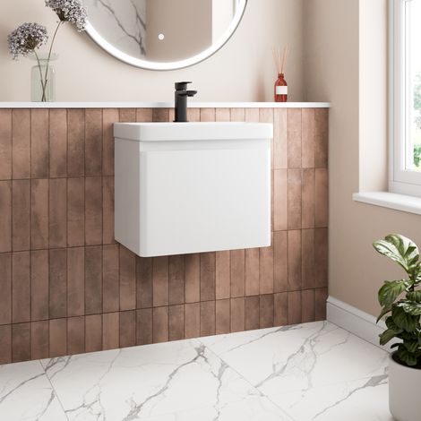 White Bathroom Furniture Vanity Unit with Basin Sink Modern Cabinet Storage 500mm Wall Hung