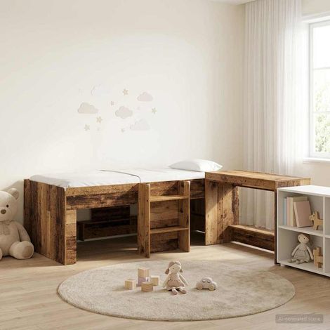 vidaXL Lit haut pour enfants avec bureau 2 pc Bois ancien (1/5)