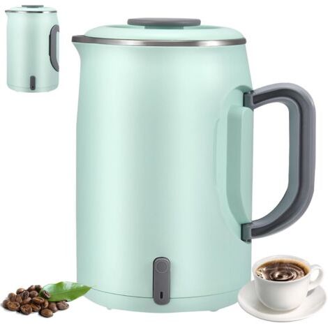 Bouilloire électrique de voyage de 600 ml, poignée pliable, mini bouteille d'eau portable basse consommation pour le camping, en acier inoxydable, arrêt automatique, convient aux camping-cars, aux fou