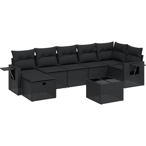 Set Divani da Giardino con Cuscini 8 pz Nero in Polyrattan vidaXL (1/4)
