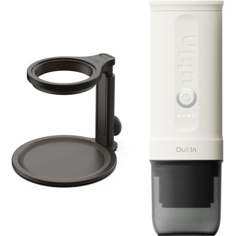 Kit OutIn Nano Machine à Expresso Électrique Portable + Support Universel - Blanc Perle - Camping, Voyage