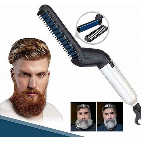 PIASTRA SPAZZOLA ELETTRICA PETTINE LISCIANTE CAPELLI BARBA UOMO STYLING 2 IN 1
