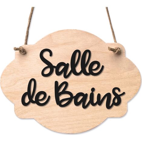 Plaque de porte en bois avec ventouse et cordelette Panneau ouvert fermé, pancarte toilettes, salle de bain.- Bois clair - Salle de Bains