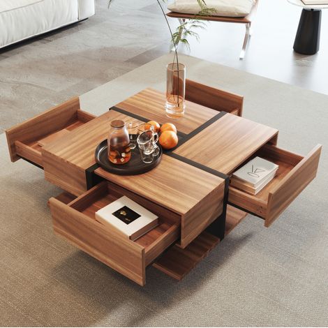 Wohnzimmertisch Tisch quadratisch mit Stauraum 78x78x36 OKMYHOME (1/5)