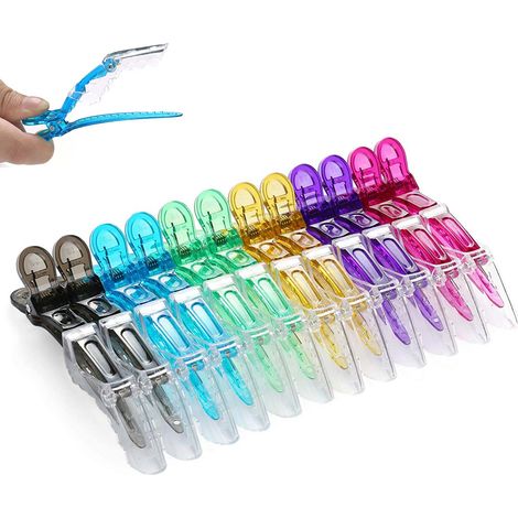 12 pinzas para el cabello transparentes tipo cocodrilo, antideslizantes, con doble resorte, para peinados profesionales. (1/5)