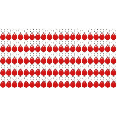100 porte-clés RFID, étiquettes de jetons d'identification de proximité étanches 125 kHz haute sensibilité, adaptées aux systèmes de contrôle d'accès, rouges. (1/4)