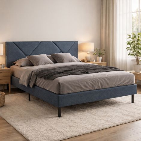 Cama doble Morpheus, somier para dormitorio, ropa de cama por habitación, soporte de colchón, apto para colchón de 160 x 190 cm, azul (1/5)