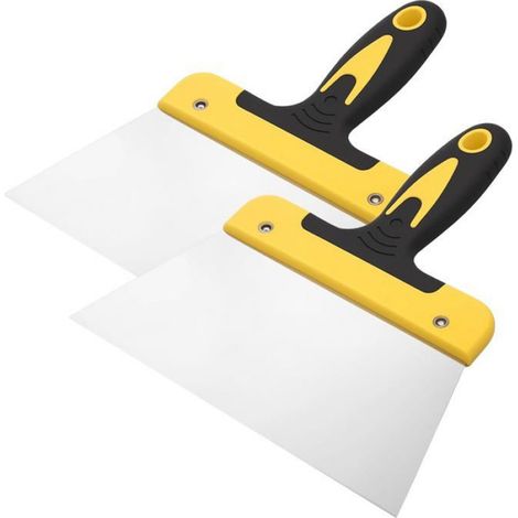 Couteau à Enduire - Spatule Mastic - Grattoir à Papier Peint 200 mm - Flexible - Acier Inoxydable - 2 Pièces (1/5)