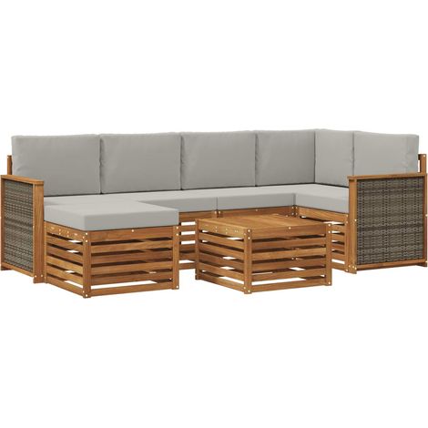 Ensemble de canapés d'extérieur 6 pc Naturel et gris clair vidaXL