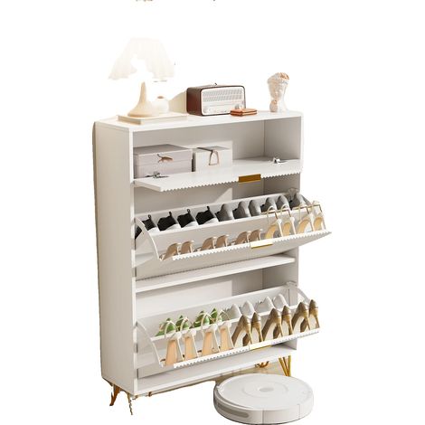 Meuble à chaussures, design ultra-mince, étagères réglables, BLANC, 80×24×120cm (1/2)