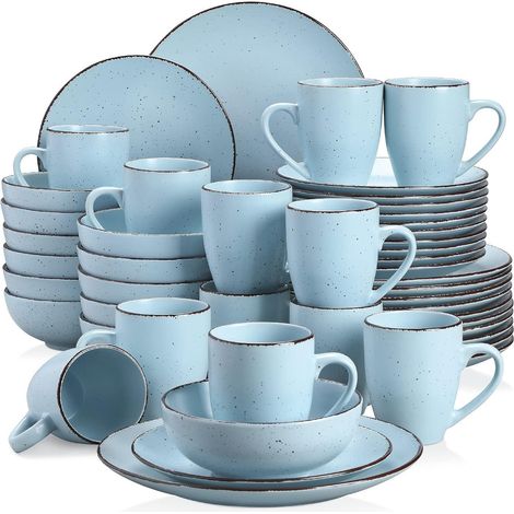 Tafelservice Steingut 48teilig Speiseteller 48tlg Geschirrset Blau (1/5)