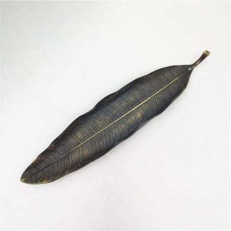 Porte-encens en métal avec récupérateur de cendres, motif feuille, finition bronze antique (1/5)