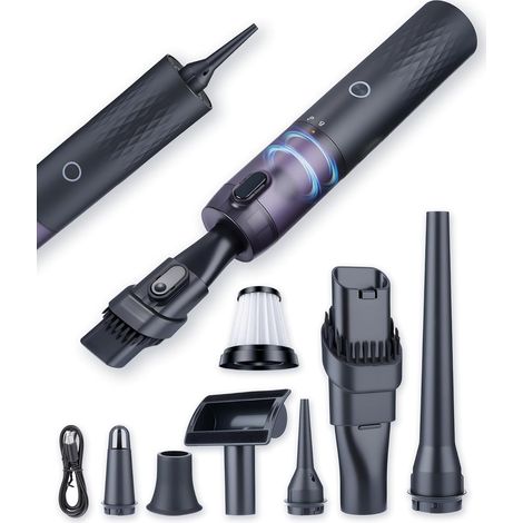 Aspirateur à Main sans Fil 4 en 1, 18000Pa Puissant, Mini Aspirateur Voiture Rechargeable USB-C, Souffleur Air, Gonfleur, Filtre HEPA, pour Auto, Maison, Bureau, Poils d’Animaux (1/5)