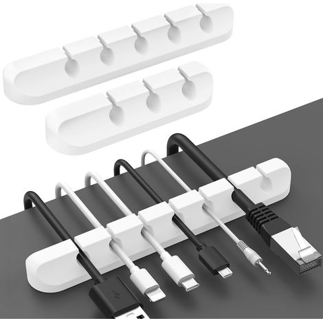 Clips Câble Organisateur Bureau, 3 Pack Support de Câble Cadre en Métal Gestion des Cables, Câble Rangement pour USB Câbles de Chargeur (Blanc)