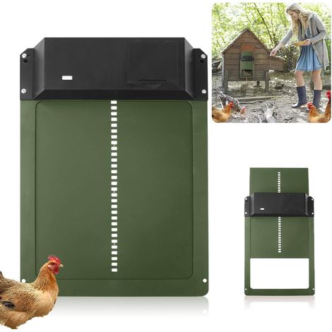 Porta per pollaio, apriporta, pollaio automatico, porta automatica per pollaio, porta automatica per pollaio con sensore di luce, con cursore con guide (verde)