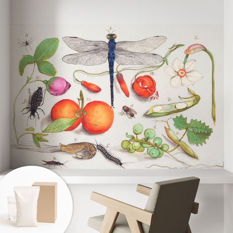 Papier peint intissé décoratif pour salon chambre et cuisine Facile à poser avec colle Illustration naturaliste 104x70 cm (1/5)