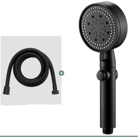 Hochdruck-Duschkopf mit Wassersparfunktion (schwarz), verstellbarer Duschkopf mit 6 Strahlarten, Anti-Kalk-Duschkopf mit Schutzkappe (1/5)
