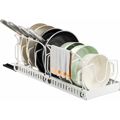 Égouttoir à casseroles réglable, blanc 52 cm, organisateur coulissant pour placard, égouttoir à vaisselle de comptoir avec barre. (1/5)