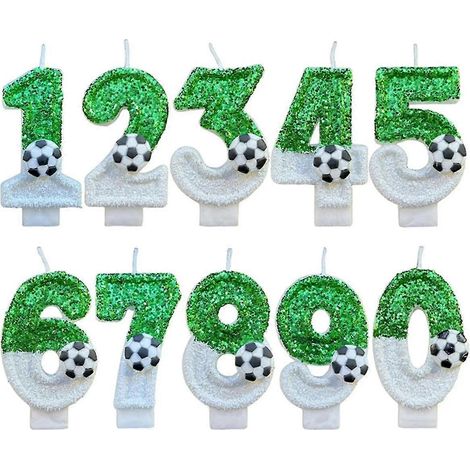 Bougies de football numérotées de 0 à 9, paillettes vertes, décoration de gâteau d'anniversaire pour garçon. (1/5)