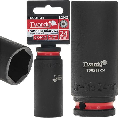 Vaso de impacto largo de 1/2" y 6 puntas, 24 mm, CR-MO (6/36) (1/4)